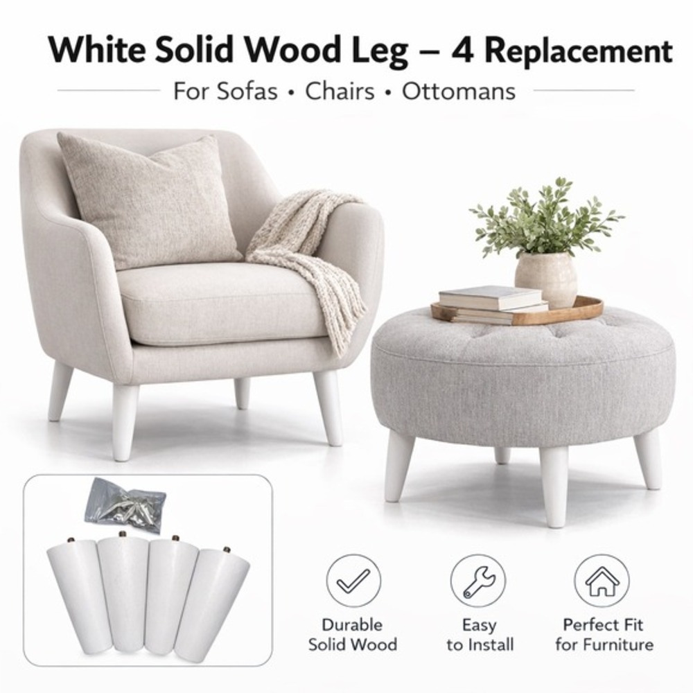 White Tapered Wood Furniture Legs Set of 4 Mounting Hardware Replacement 31-14